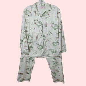 Hello Kitty Printed Pajama Set  Women Button-Up & Elastic Waist Pants Medium